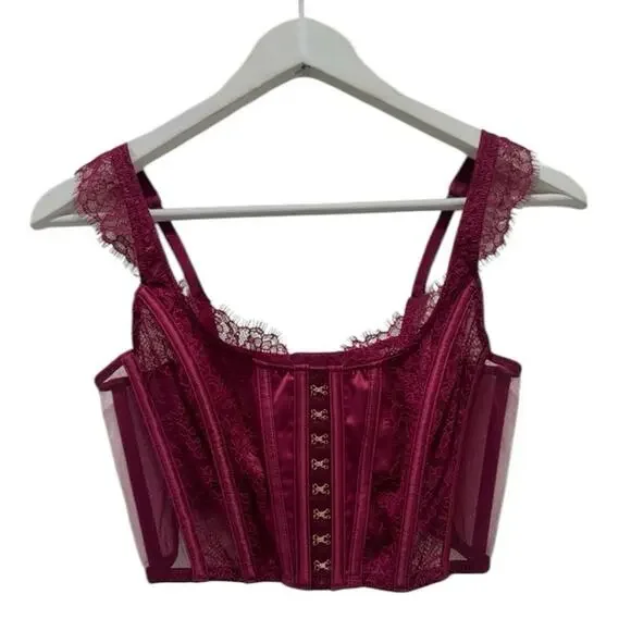 Victoria’s Secret Dream Angels Burgundy Lace Corset Bustier Gothic Romance Top - Picture 7 of 16